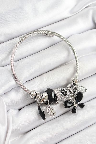 BESKAR 316L Steel Black Zircon Stone Star Butterfly Model Silver Color Charm Bracelet