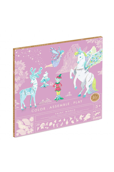 djeco Lumea zanelor de colorat si asamblat, Djeco, super rezistent