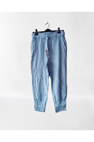 Namaste Vintage Blue Color Beli Lace-Up Pocket Muslin Pants (100% Cotton)
