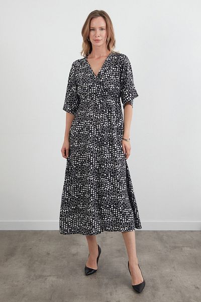 Fulla Moda Φόρεμα με μοτίβο δαχτυλιδιού με ελαστική μέση με λαιμόκοψη