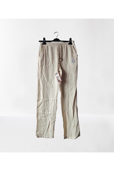 Namaste Vintage Cream Color Beli Lace-Up Pocket Long Leg Muslin Pants (100% Cotton)