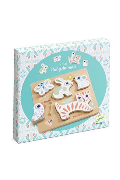 djeco Puzzle din lemn BabyAnimali, Djeco, varianta kids plus