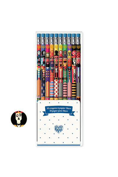 djeco 10 HB pencils with Steve pattern and eraser, Djeco, varied kids collection
