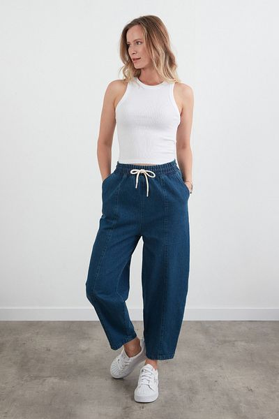 Fulla Moda Pantaloni de blugi slouchy cu talie legată