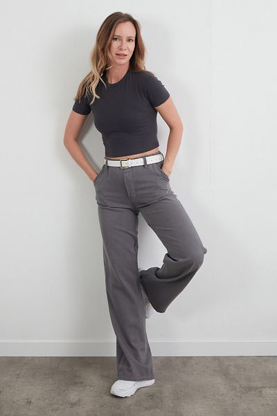 Fulla Moda Elastic Waist Buttoned Fabric Trousers