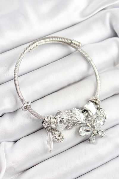 BESKAR 316L Steel White Zircon Stone Butterfly Model Silver Color Charm Bracelet