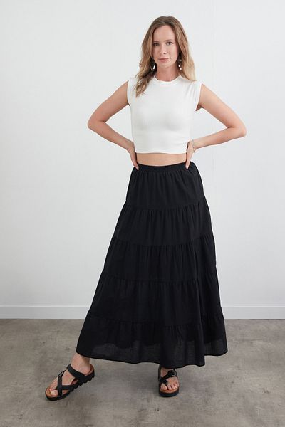 Fulla Moda Ruffled Linen Skirt with Elastic Waist