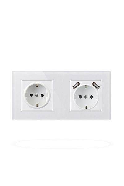 TECHSTAR ® Crystal TSU2 Socket, Double, 2 x USB, 2.1 A, Frost White Color, Tempered Glass, 16A