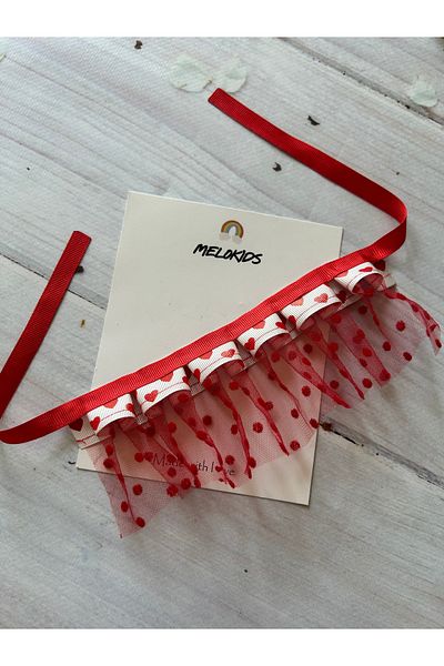 THE İLKİN TOKA Red Tulle Heart Pattern Design Cat Collar and Small Breed Dog Collar