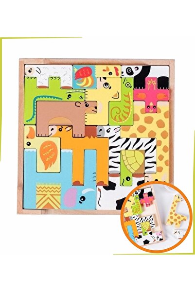 Emdief Home Renkli 15 Hayvanlı Geometrik Ahşap Puzzle