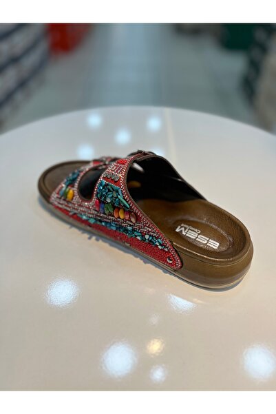 Akınal Bella Esem Çift Tokalı Taşlı Şık Kadın Düz Terlik