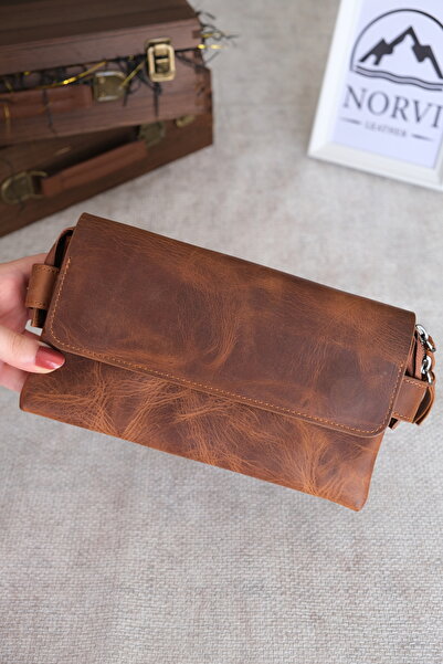 Norvi Leather حقيبة يد رجالية من الجلد الطبيعي باللون البني