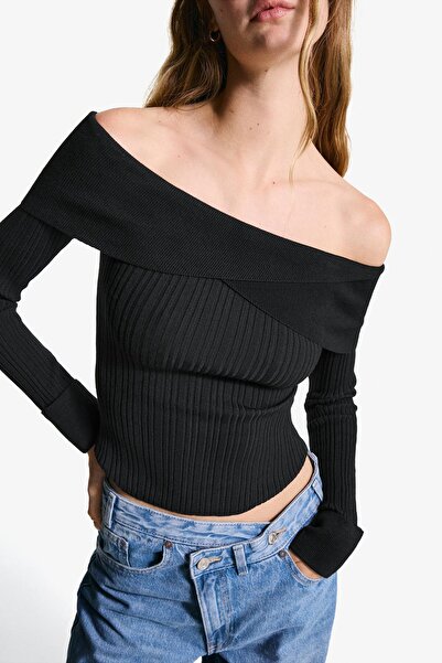 Bershka Textured sweater with Bardot neckline