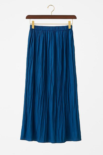enmodaiçgiyim Fusta lungă pliată de bază pentru femei - Blue Relaxed Fit