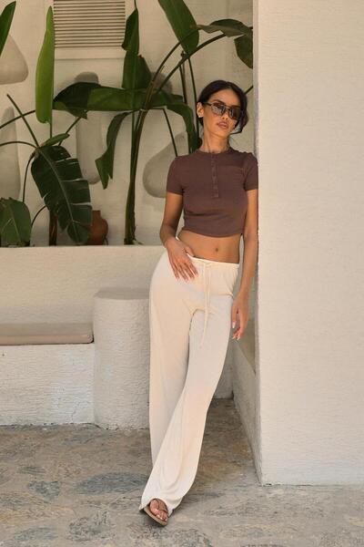 South Coast Ecru Thin Belted Modal Trousers