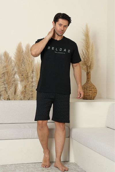 Farya Home Dreamy Cotton Pocket Patterned Short Sleeve Shorts Men's Pajama Set