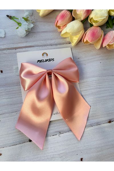 THE İLKİN TOKA Large Size Salmon Pink Satin Ribbon Automatic Hair Clip