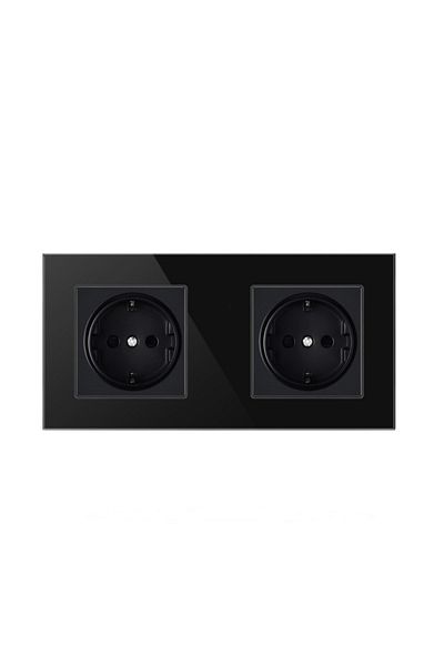 TECHSTAR ® Crystal TS2 Socket, Double, Tempered Glass, Onyx Black Color, 16A