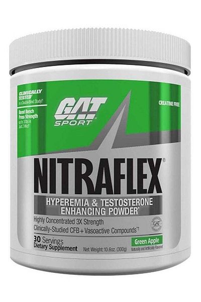 GAT SPORT Nitraflex Hyperemia & Testosterone Enhancing Powder, Green Apple flavor, 300g