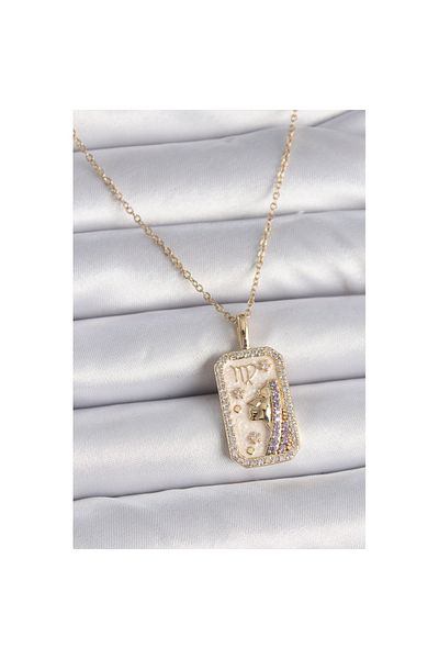 Skygo 316L Steel Gold Color Chain Virgo Zodiac Sign Zircon Stone Women's Necklace - Tj-Bko9461