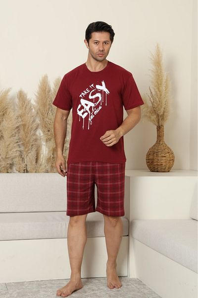 Farya Home Set de pijamale pentru bărbați din bumbac visător cu buzunare și pantaloni scurți cu mâneci scurte