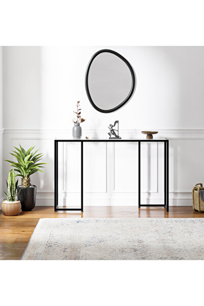 lacody Soho Berwick Dresuar Siyah Renk Metal İskeletli Temper Camlı Raflı Dresuar Konsol