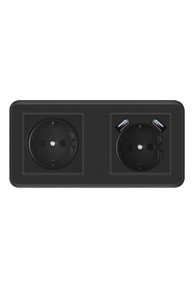 TECHSTAR ® PCU2 Socket, Double, 2 x USB, 2.1 A, Black Color, Polycarbonate, 16A