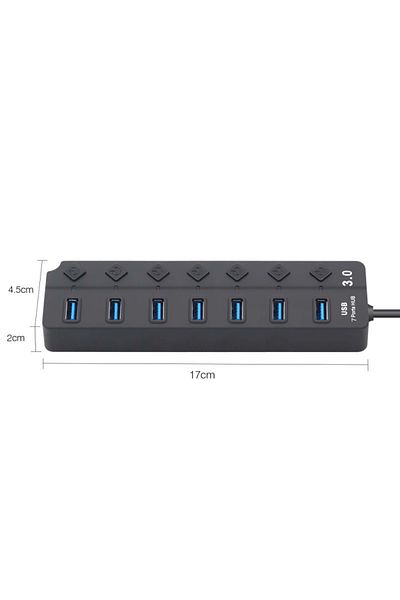 TECHSTAR ® HB7 USB Hub, 3.0 High Speed, 7 USB 3.0 Ports, On/Off Button, High Speed USB 3.0 Connection