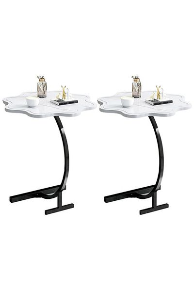 Generic 2-Pieces Modern Coffee Table C-Shaped Side Table with Wood Top in Flower Shape and Metal Frame White