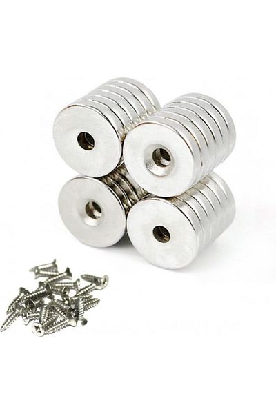 dalimag Set 5 magneti foarte puternic pentru surub, gri, disc, simplu, 15 mm X 4 mm