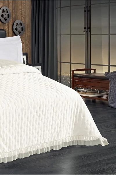 Bikaya Home Adriana Ruffled Double Size 200X220 cm Bedspread - Without Pillowcase