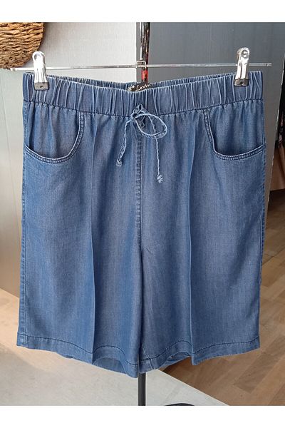 SGS Le Viva Plus Size Navy Blue Color Thin Fabric Denim Shorts with Elastic Waist