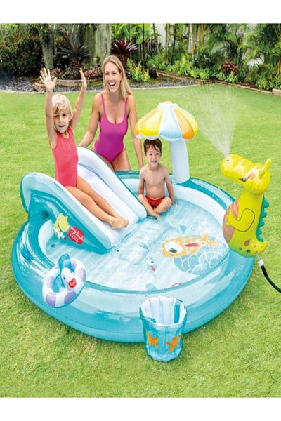 Intex Piscina cu Model Crocodil & Tobogan pentru Copii 2.01x1.70x0.84m - Intex