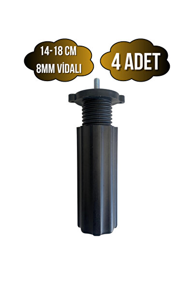 DSYapıAksesuar Siyah 14-18cm Ayarlı Plastik Orta Mobilya Masa ve Dolap Ayağı(14-18CM)(SİYAH)(8MM VİDALI)(4 ADET)