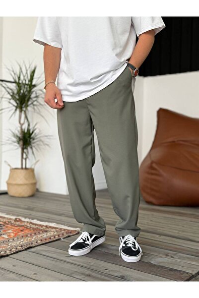 KAİZER DENİM Baggy Pileli Haki Renk Kumaş Pantolon