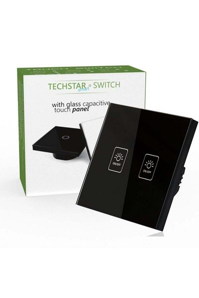 TECHSTAR ® Tg02 Touch Switch, Tempered Glass, Modern Design, Led Lighting, 2 Phases, Black