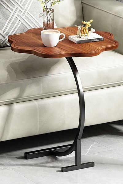 Generic 6-Pieces Modern Coffee Table C-Shaped Side Table with Wood Top in Flower Shape and Metal Frame Brown