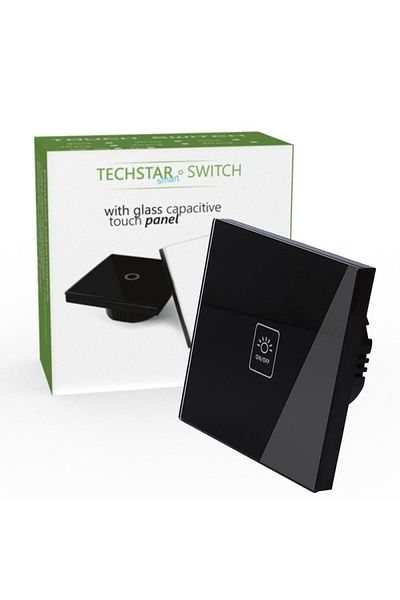 TECHSTAR ® Tg02 Touch Switch, Tempered Glass, Modern Design, Led Lighting, 1 Phase, Black