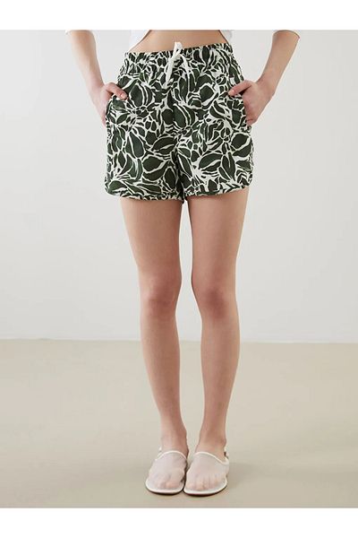 LC Waikiki Lcw Dream Green Elastic Waist Patterned Women's Swim Shorts