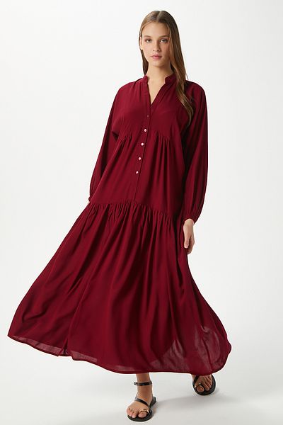 Ritnice Prive Women's Base 100% Viscose Burgundy Maxi Size Summer Dress