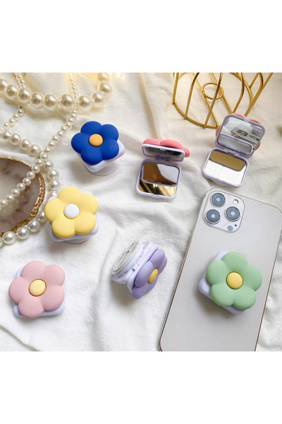 EDELFU Katlanabilir Çiçek Aynalı Telefon Tutacağı ve Telefon ve Tabletler için Stand ve Popsocket - Sarı