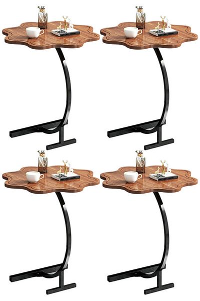 Generic 4-Pieces Modern Coffee Table C-Shaped Side Table with Wood Top in Flower Shape and Metal Frame Brown