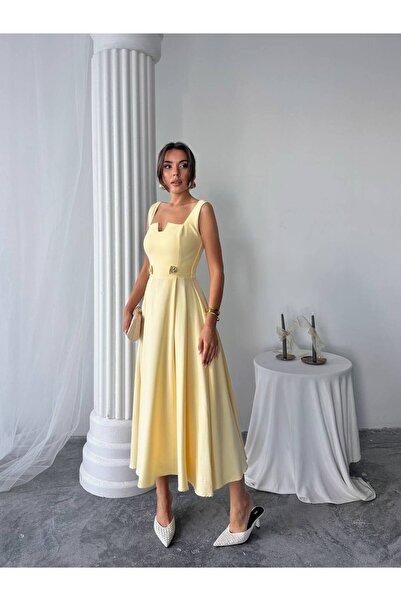 conconmoda Ayvel Atlas Düğme Detay Midi Elbise