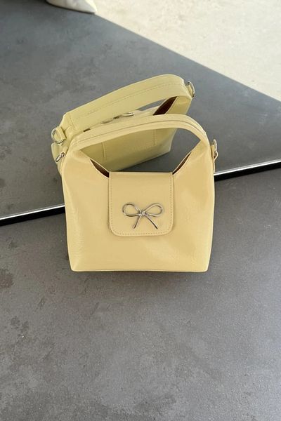 LEONAS Women's Hand and Shoulder Bag Kittye Yellow with Ribbon Buckle