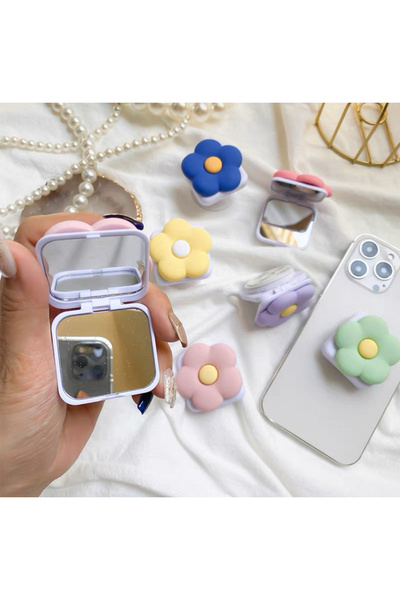 EDELFU Katlanabilir Çiçek Aynalı Telefon Tutacağı ve Telefon ve Tabletler için Stand ve Popsocket - Sarı