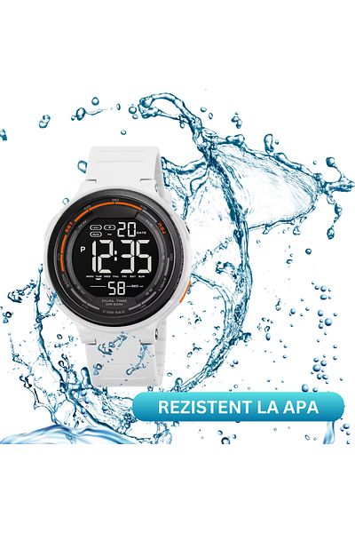 AZ PRODUCTS Ceas Digital pentru Copii 9+, Rezistent la Apa, Cronometru, Alarma, Calendar si Display LED, Alb