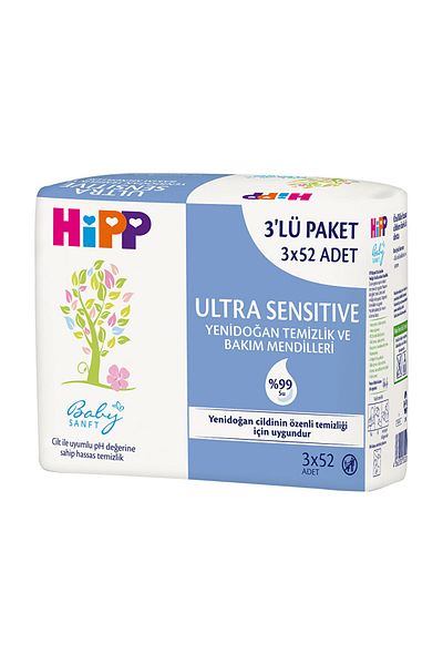 Hipp Ultra Sensitive Newborn Cleaning and Care Wipes 3X52 Pieces