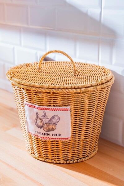 ACAR 7867 Nomad Kapaklı Hasır Patates & Soğan Sepeti Krem