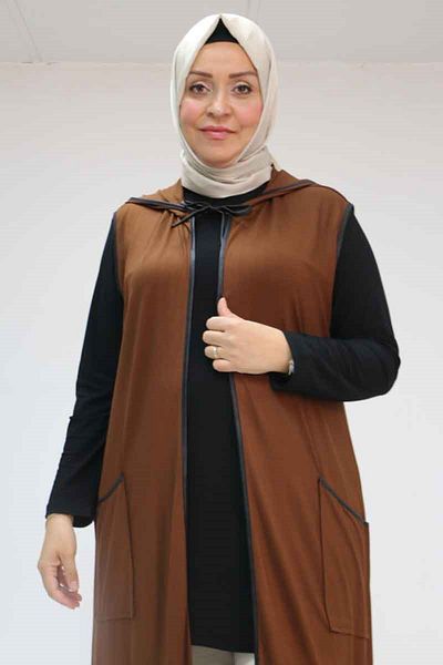 Eslina 54001 Large Size Waterport Piping Combed Cotton Vest - Brown