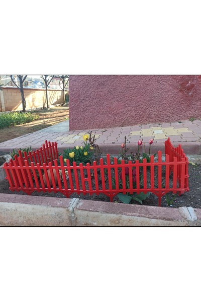 ALL PLAST Dekoratif Plastik Bahçe Çiti Plastik Çit Kırmızı Renk 58 cm